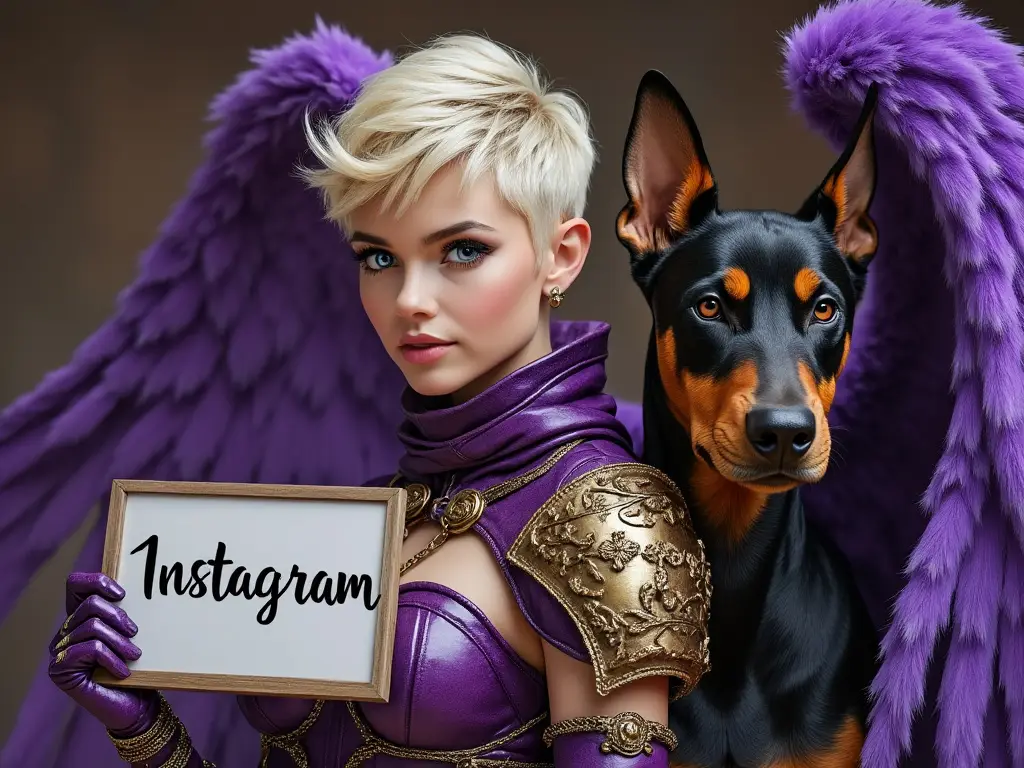 Zoey King Desires digital artwork featuring a beautifully detailed angel holding the Instagram logo.