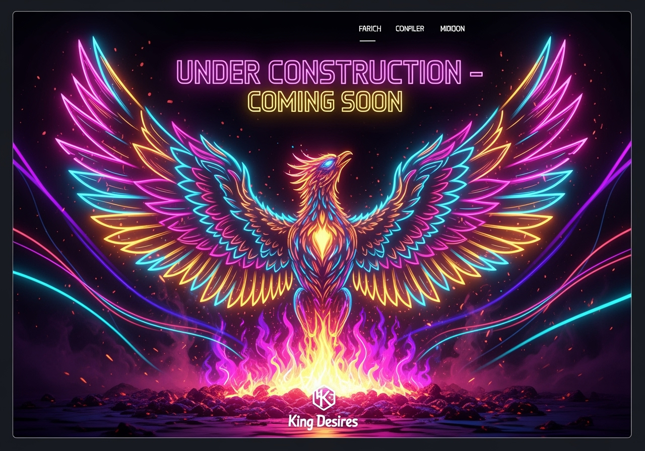 A vibrant, glowing phoenix with spread wings rising against a dark, cosmic background. Text on the image reads 'Website Under Construction', 'Coming Soon', and 'Zoey King Desires'." This perfectly describes the visual for screen readers while making sure search engines pick up on exactly what the image represents! You can just copy and paste that directly into the "Alt Text" box on your screen.